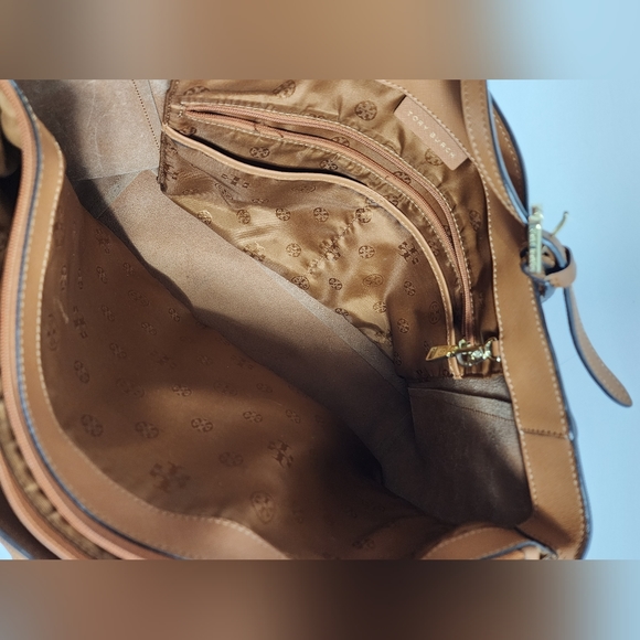 Tory Burch Emerson Canvas Leather Tote Caramel Brown Large Bag - Picture 6 of 15